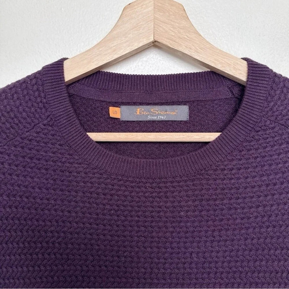 Ben  Sherman Mens Large Crew Neck Textured Cotton Purple Pullover - Picture 9 of 14
